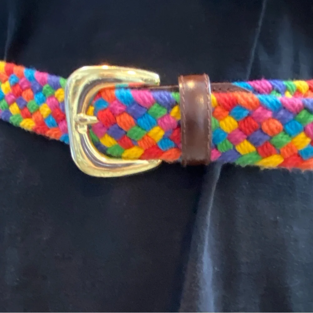 Vintage Rainbow Vibrant Woven Belt with Gold Buckle size Large